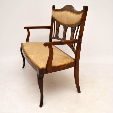 Antiker Edwardian Inlaid Mahogany Settee