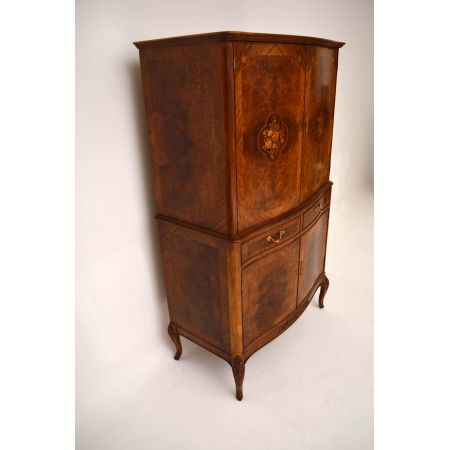 Antik French Burr Walnuss & Intarsien Cocktail Kabinett Schrank