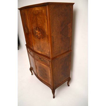Antik French Burr Walnuss & Intarsien Cocktail Kabinett Schrank