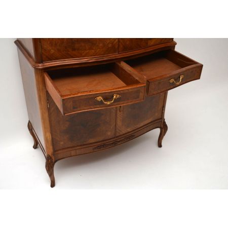 Antik French Burr Walnuss & Intarsien Cocktail Kabinett Schrank