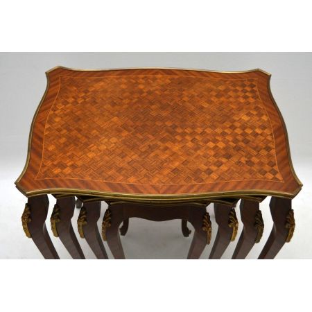 Antikes French Nest of 4 Parquetry Top Tables