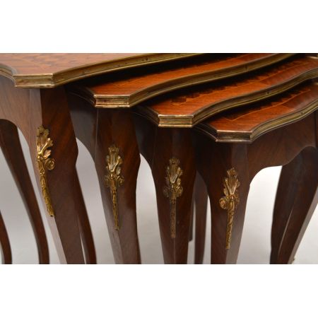 Antikes French Nest of 4 Parquetry Top Tables