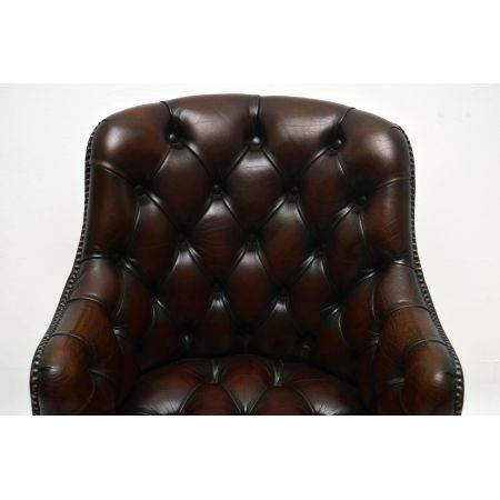 Antiker Knopfleder Swivel Schreibtisch Stuhl