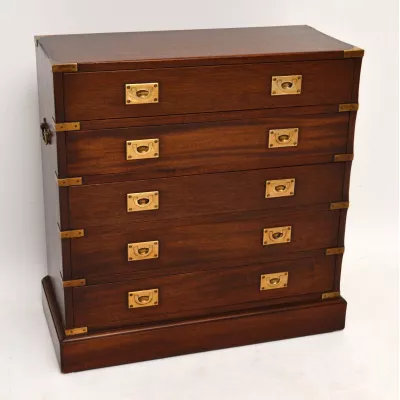 Antiker Campaign Style Mahogany Chest of Drawers