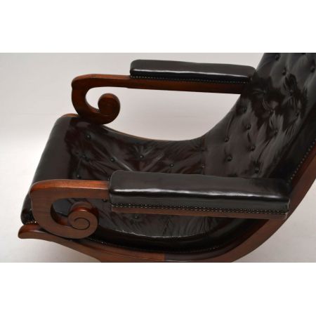 Antiker Leder & Mahagoni Sessel Fernsehsessel schwarzes Leder