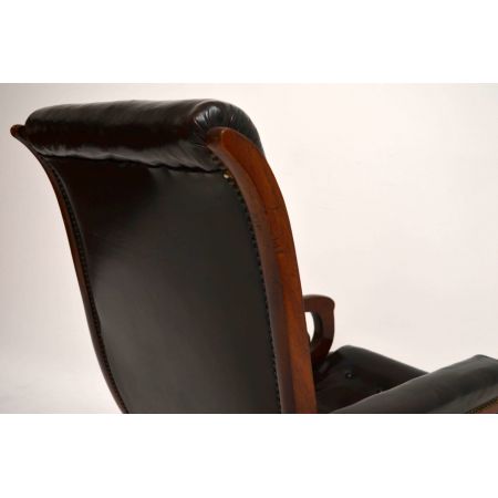 Antiker Leder & Mahagoni Sessel Fernsehsessel schwarzes Leder