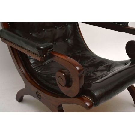 Antiker Leder & Mahagoni Sessel Fernsehsessel schwarzes Leder