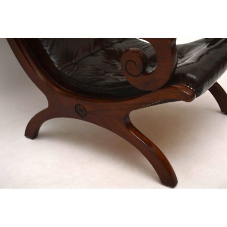 Antiker Leder & Mahagoni Sessel Fernsehsessel schwarzes Leder