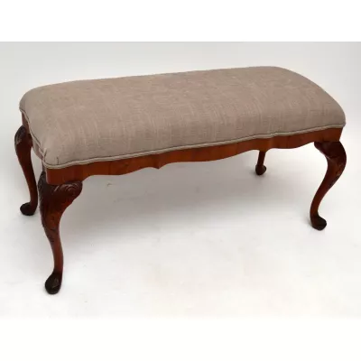 Antiker Carved Walnut Upholstered Stool