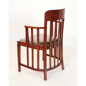 Armchair / Bürostuhl aus Mahagoni mit Leder, oliv