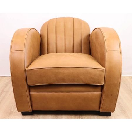 Art Deco Stil Sessel in Leder, hellbraun  Prmium Leder
