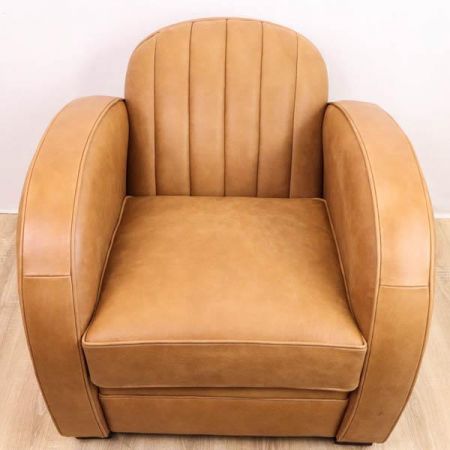 Art Deco Stil Sessel in Leder, hellbraun  Prmium Leder