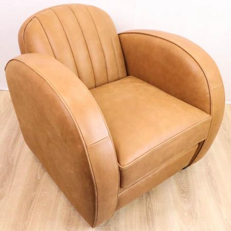 Art Deco Stil Sessel in Leder, hellbraun  Prmium Leder