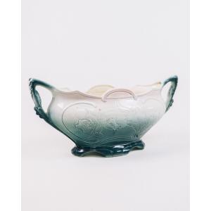 Art Nouveau Jardiniere, Vase mit Blumenmotiven, Jugendstil Majolika