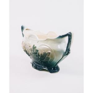 Art Nouveau Jardiniere, Vase mit Blumenmotiven, Jugendstil Majolika