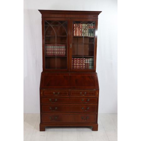 Aufsatzsekretär in Mahagoni mit Verglasung im gotischen Stil