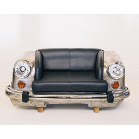 Autosofa Ambassador - Front, silber mit Ledersitz, Sofa in Autooptik