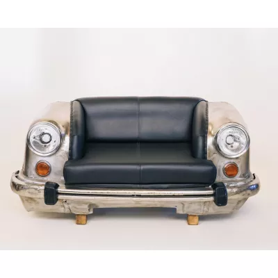 Autosofa Ambassador - Front, silber mit Ledersitz, Sofa in Autooptik