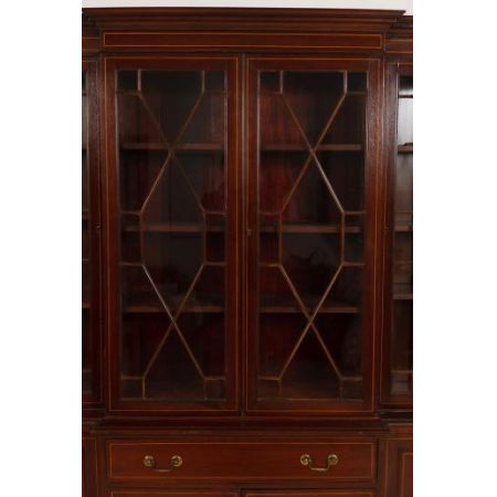  Antikes  georgianischen Stil Intarsien Mahagoni Breakfront Bookcase 