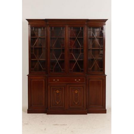  Antikes  georgianischen Stil Intarsien Mahagoni Breakfront Bookcase 