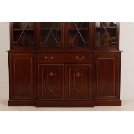  Antikes  georgianischen Stil Intarsien Mahagoni Breakfront Bookcase 