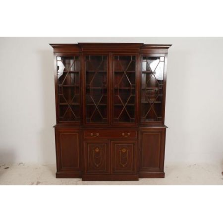  Antikes  georgianischen Stil Intarsien Mahagoni Breakfront Bookcase 