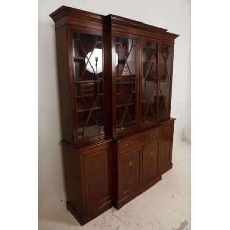  Antikes  georgianischen Stil Intarsien Mahagoni Breakfront Bookcase 