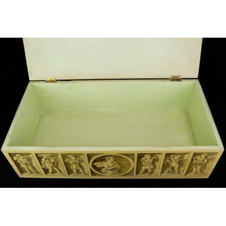 Bemalte Holzschachtel mit Paradies Motiv, Adam und Eva, Religiöse Antike Holzbox