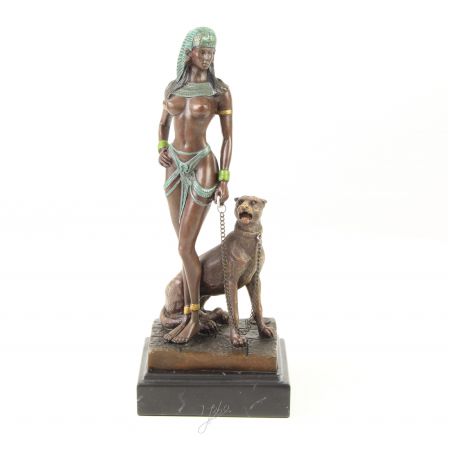 Bronzefigur Cleopatra With Panther 26x10,3x10,3cm