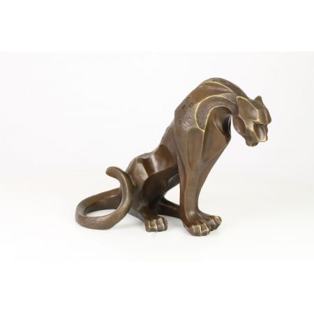 Moderne Bronzefigur Seated Jaguar 28,9x18,4x37cm