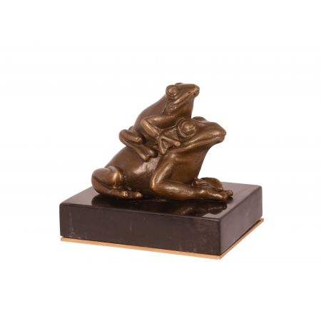 A Bronze Paperweight Of Two Frogs (brass Plate Underneath Ba 7,9x7,4x8,6cm