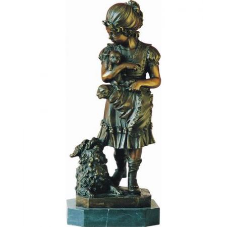 Bronzefigur Young Girl With Dogs 50,9x21,1x21,1cm