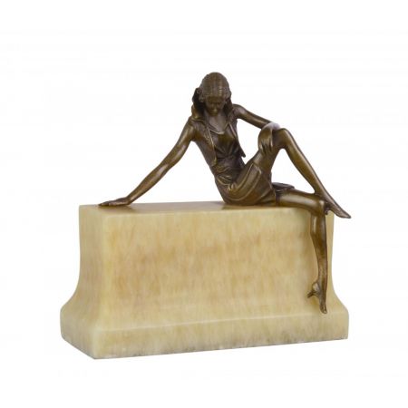 Art Deco Bronzefigur Seated Woman 20,5x9,5x20,4cm