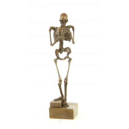 Bronzefigur Skeleton Holding Schädel 28,4x6,9x7cm