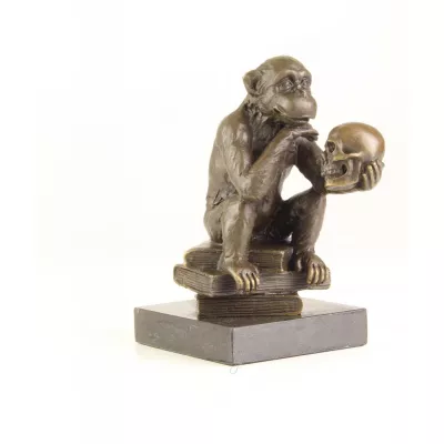 Bronzefigur The Ape With Schädel 14,3x8,1x12,3cm