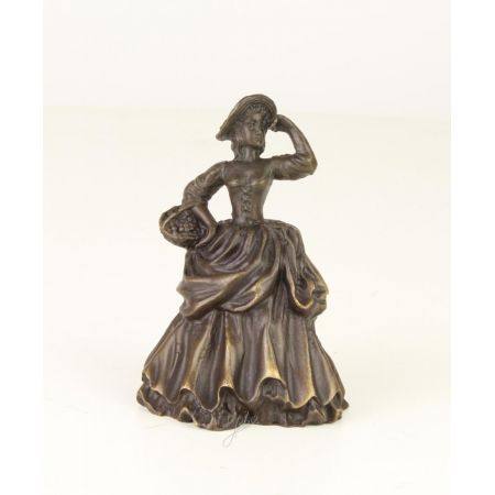 Bronzefigur Tischglocke Lady mit Schale 9x5,3x6,6cm