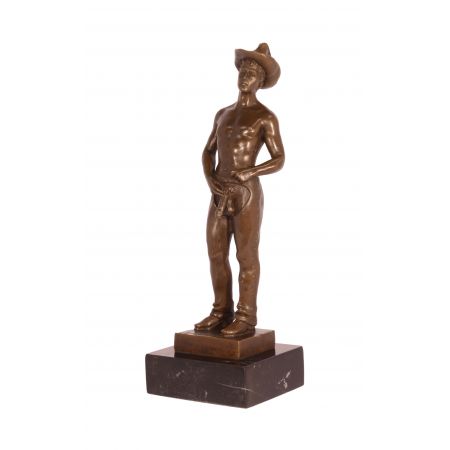 Bronzefigur Semi Nude Man Dressed As Kuhboy 27x8,7x9,3cm