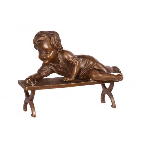 Bronzefigur Child With Snail On Bench 12,6x8,5x17,7cm