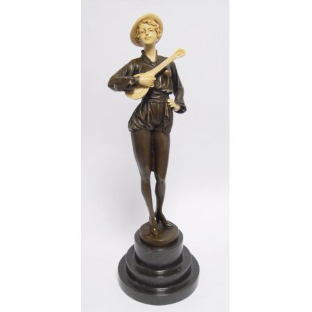 Polyharz Mounted Bronze Figur von Troubadour 39x13cm