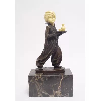 Polyharz Mounted Bronze Figur von An Oriental Waiter 25,6x7x13cm