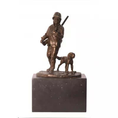 Bronzefigur Hunter With Hound 23,7x10x13cm