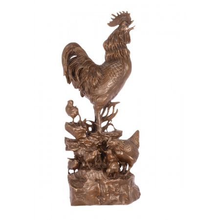 Bronzefigur Rooster, Mother Huhn und Chicks 56,6x16,3x23cm