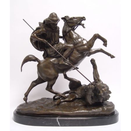 Bronzefigur Arab Rider Killing Lion 41cm