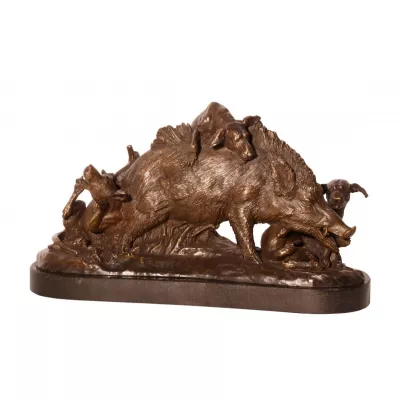 Bronzefigur von Hounds Attacking Wildschwein 22cm