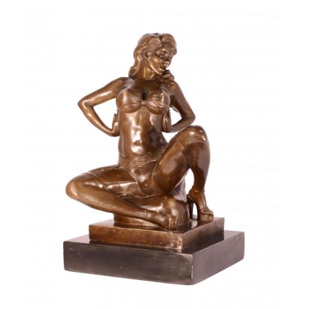Erotische Bronzefigur Figur von Semi Nude Female 31,5x18cm