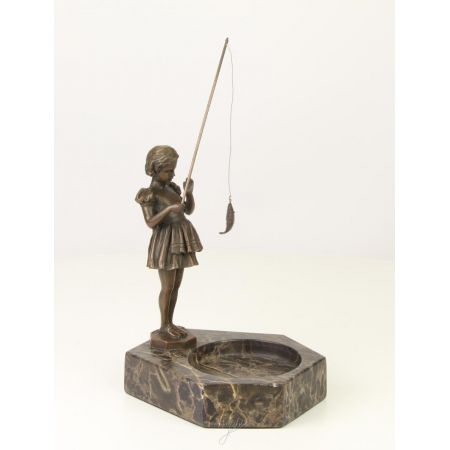 Marmor Aschenbecher With Bronze-Montiert Girl 22,3x15,1x16,4cm