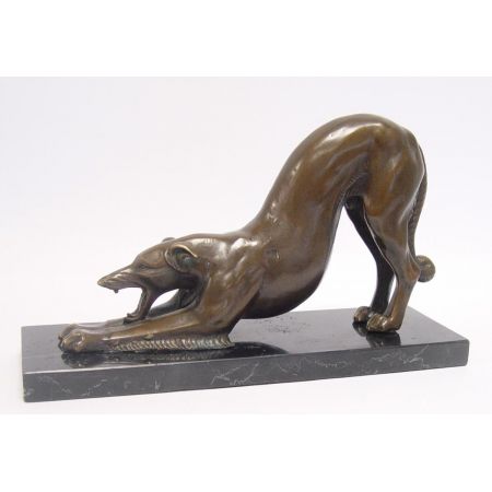 Bronze Stretching Borzoi Hxwxl: 15 X 8,2 X 26 Cm.