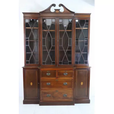 Englischer Breakfront Bookcase Schrank im Regency Stil