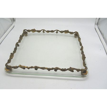 Bronze Tablett mit Glas
