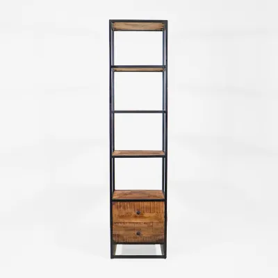 Industrial Style Regal aus Mango Massivholz und Metall – Schmales hohes Standregal